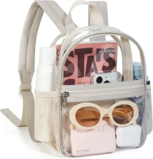 Missnine Clear Mini Backpack Stadium Approved, Thick PVC Mini Clear Bag for Sport Events, Concert, Festival