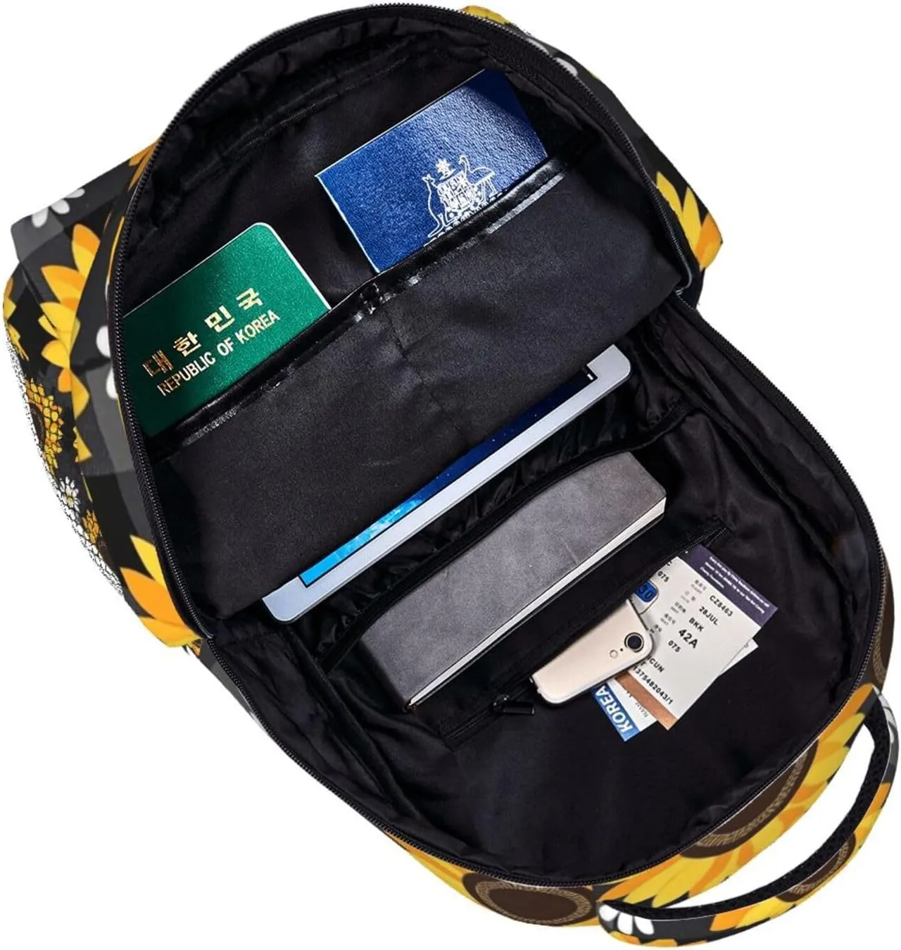 Modern Black Buffalo Plaid Sunflower Adult Backpacks 15 Inch Laptop Backpack Double Shoulder Bag for Work Travel Gifts