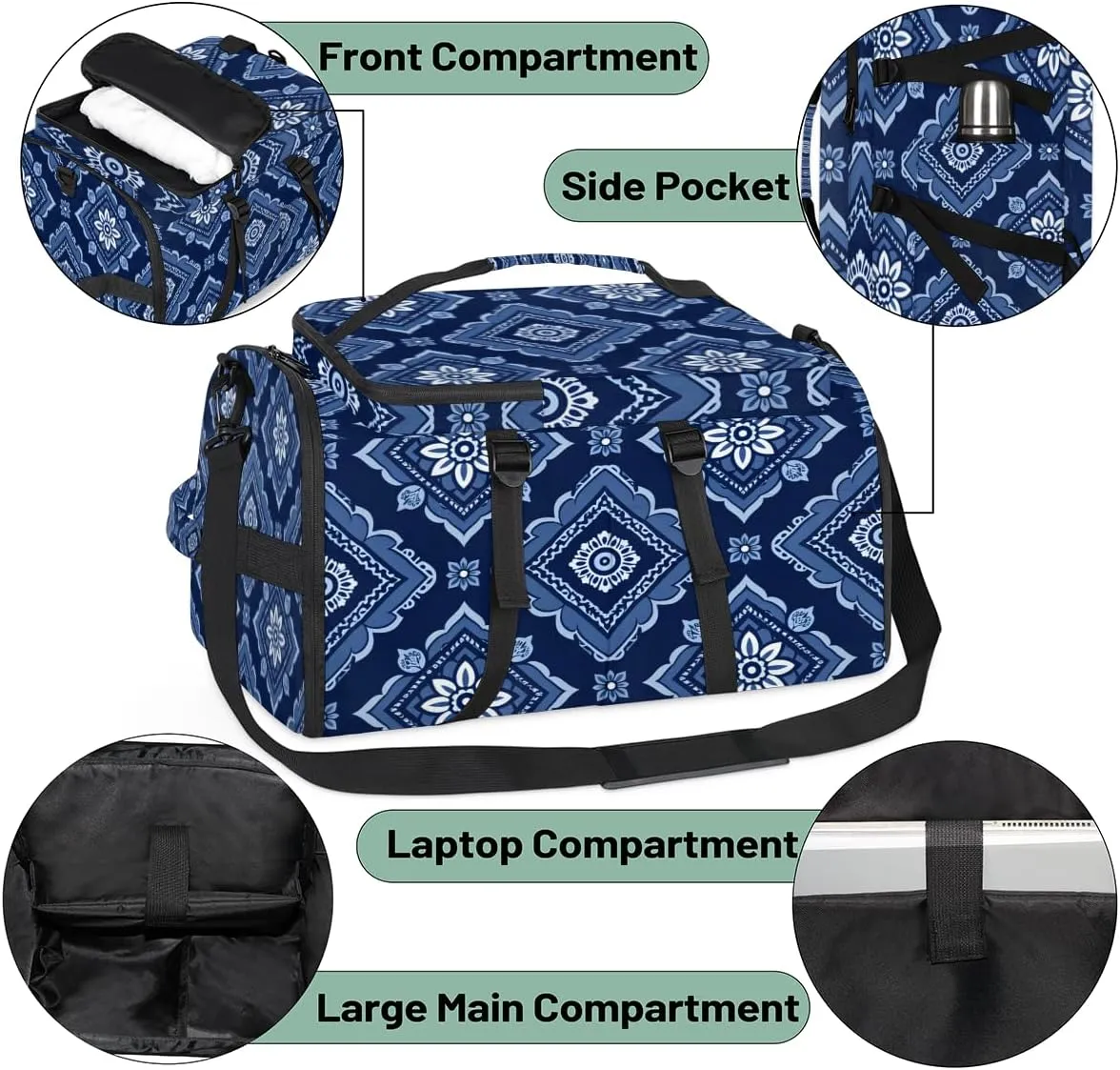 Modern Floral Geometric Travel Backpack Carry On Flight Approved for Women Men, 18.9 Inch Large Vintage Airline Approved Luggage Weekender Backpacks