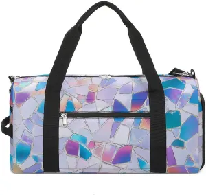 Mosaic Glass Shards Iridescent Unisex Gym Bag Waterproof Sports Duffels Travel Gear With Laundry Shoe Compartment