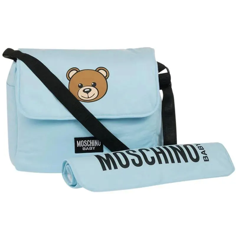 Moschino Baby - Diaper Bag With Changing Bear Logo Print, Light Blue