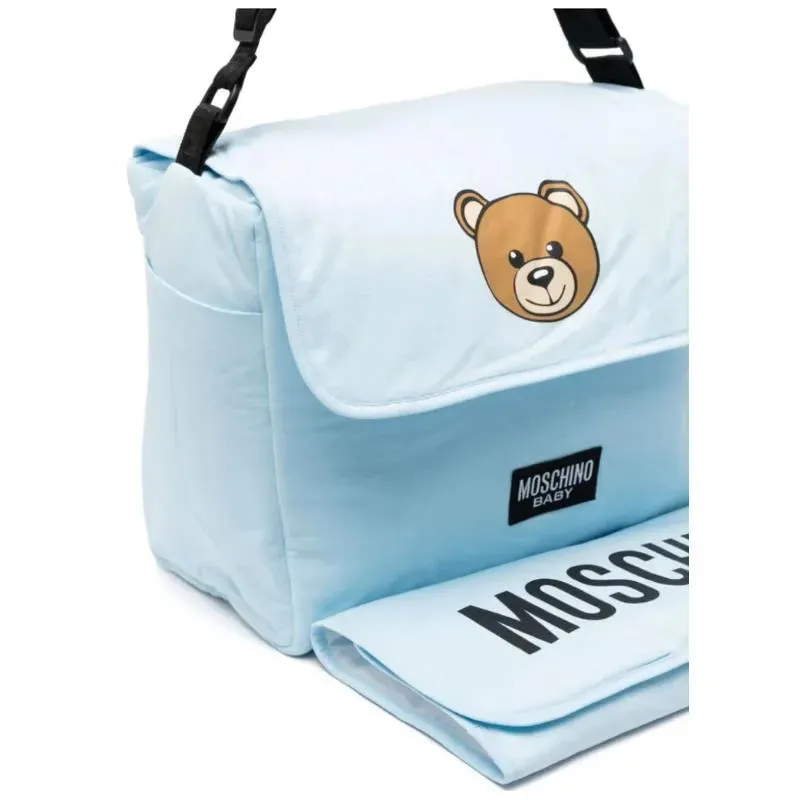 Moschino Baby - Diaper Bag With Changing Bear Logo Print, Light Blue