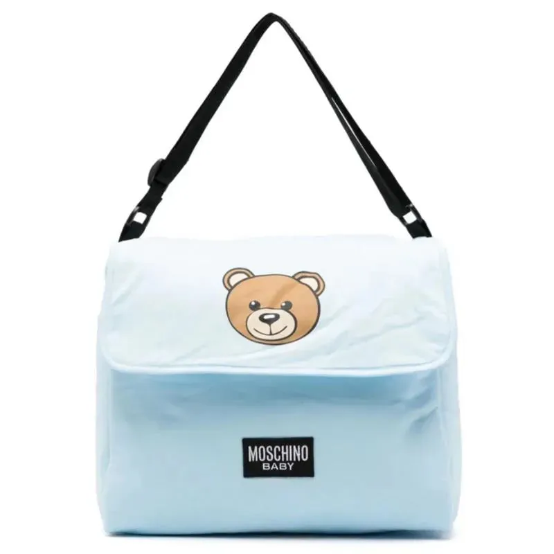 Moschino Baby - Diaper Bag With Changing Bear Logo Print, Light Blue