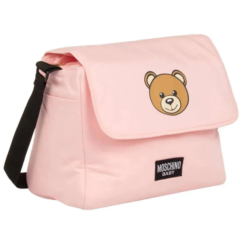Moschino Baby - Diaper Bag With Changing Mt Bear Logo Print, Pink