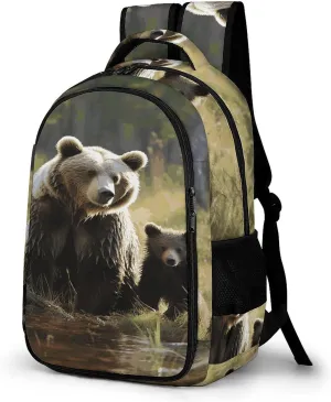 Mother Brown Bears Protect Travel Backpack Adjustable Computer Bag Casual Travel Daypack Satchel Backpack Unisex