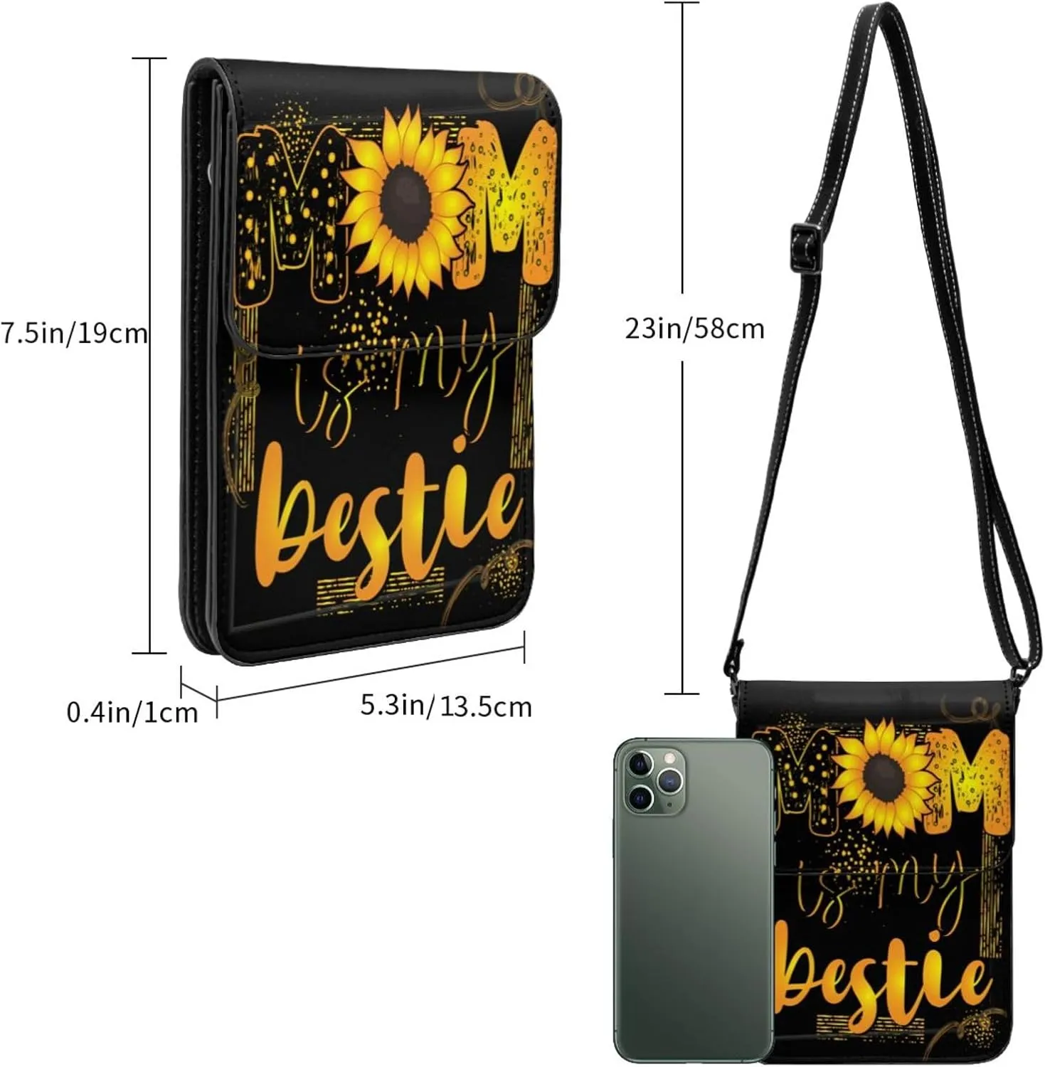 Mother's Day Floral Hearts Leather Crossbody Cell Phone Purse Small Wallet Bags Adjustable Phone Bag for Women
