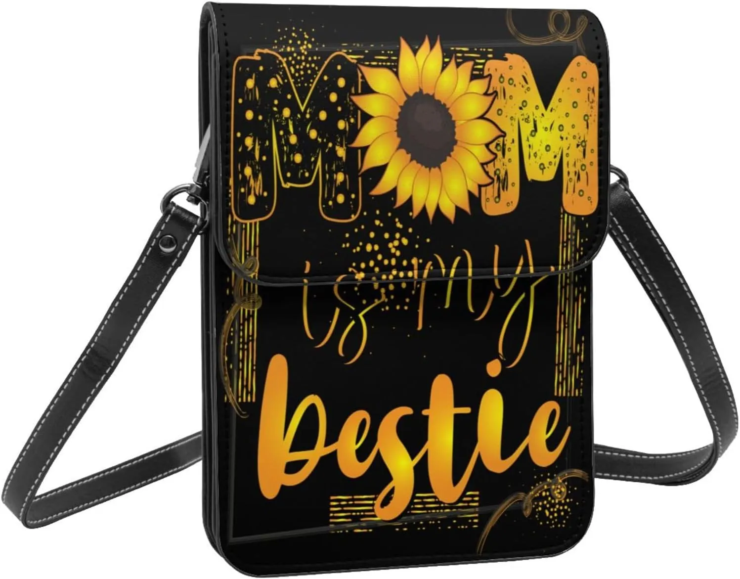 Mother's Day Floral Hearts Leather Crossbody Cell Phone Purse Small Wallet Bags Adjustable Phone Bag for Women