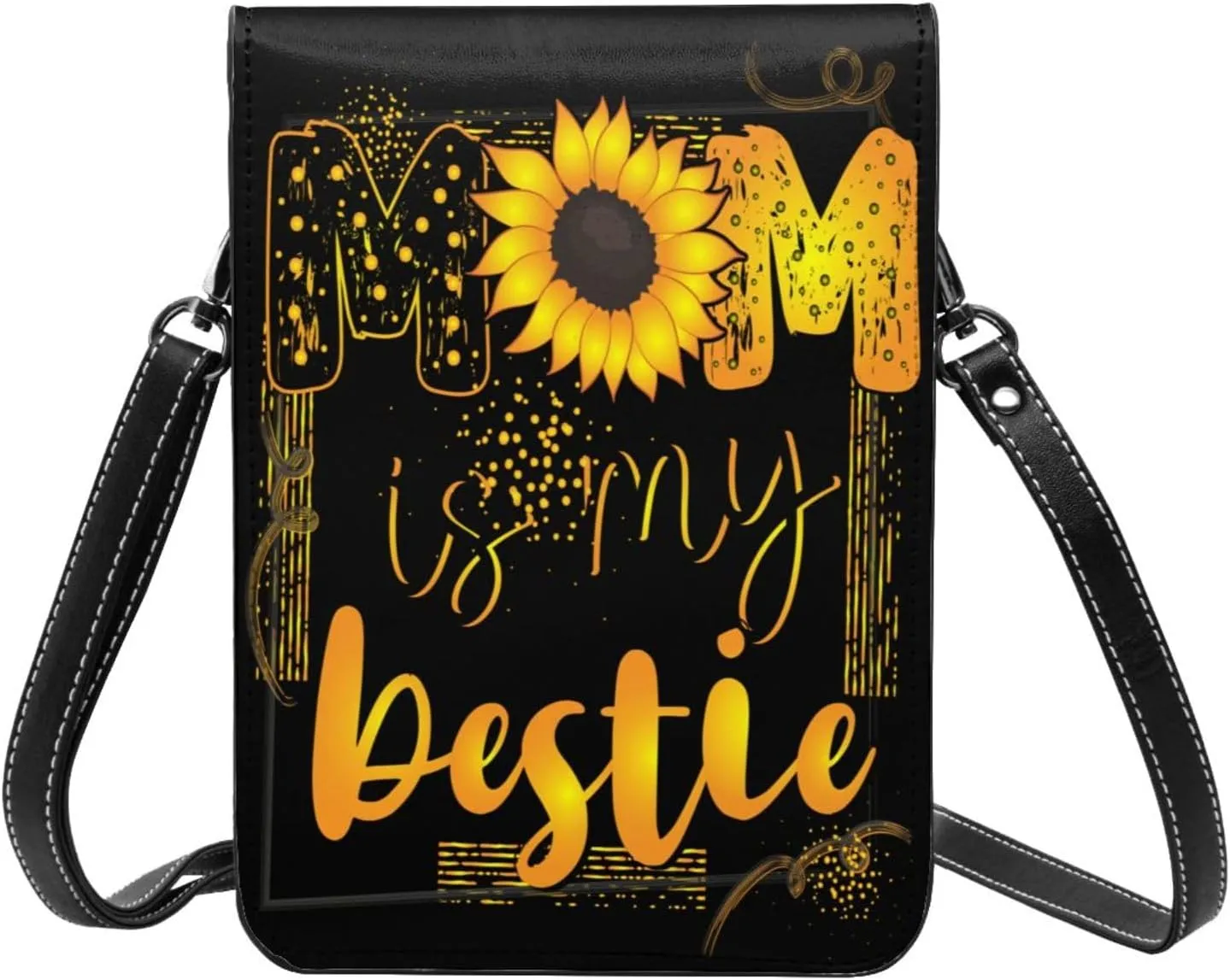 Mother's Day Floral Hearts Leather Crossbody Cell Phone Purse Small Wallet Bags Adjustable Phone Bag for Women
