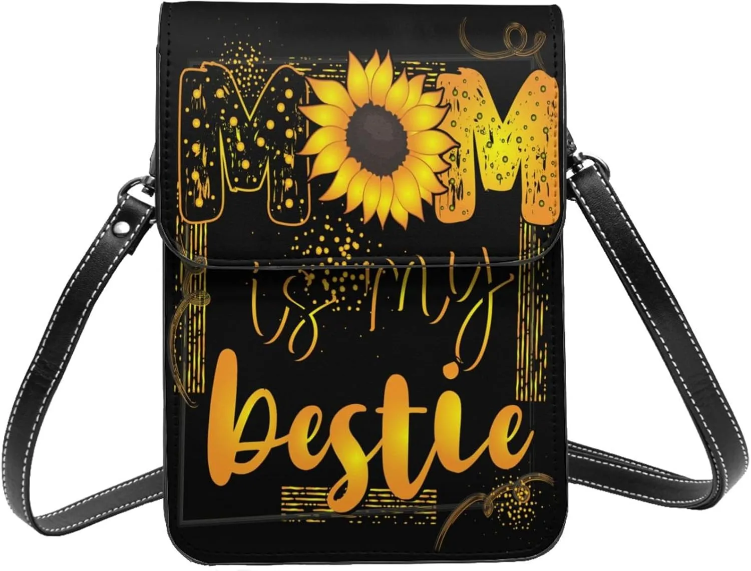 Mother's Day Floral Hearts Leather Crossbody Cell Phone Purse Small Wallet Bags Adjustable Phone Bag for Women