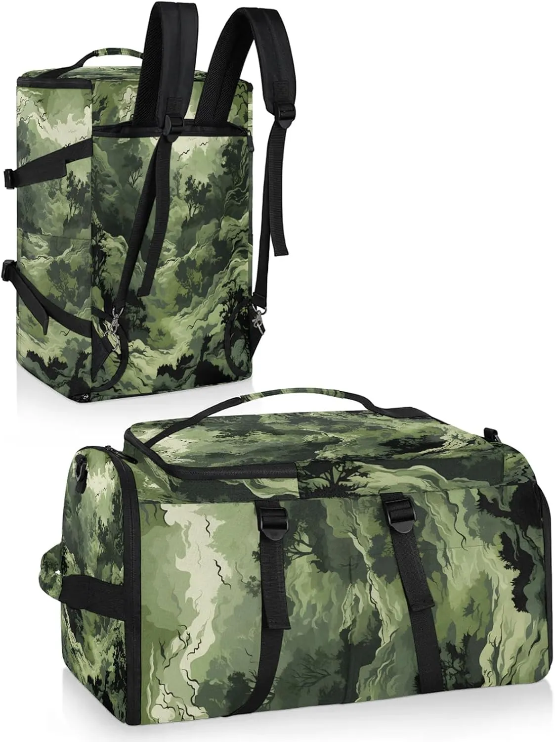 Mountain Camo Gym Bags for Men Women Sports Backpack with Shoe Compartment 3-in-1 Tactical Duffle Bag for Overnight Weekender Travel