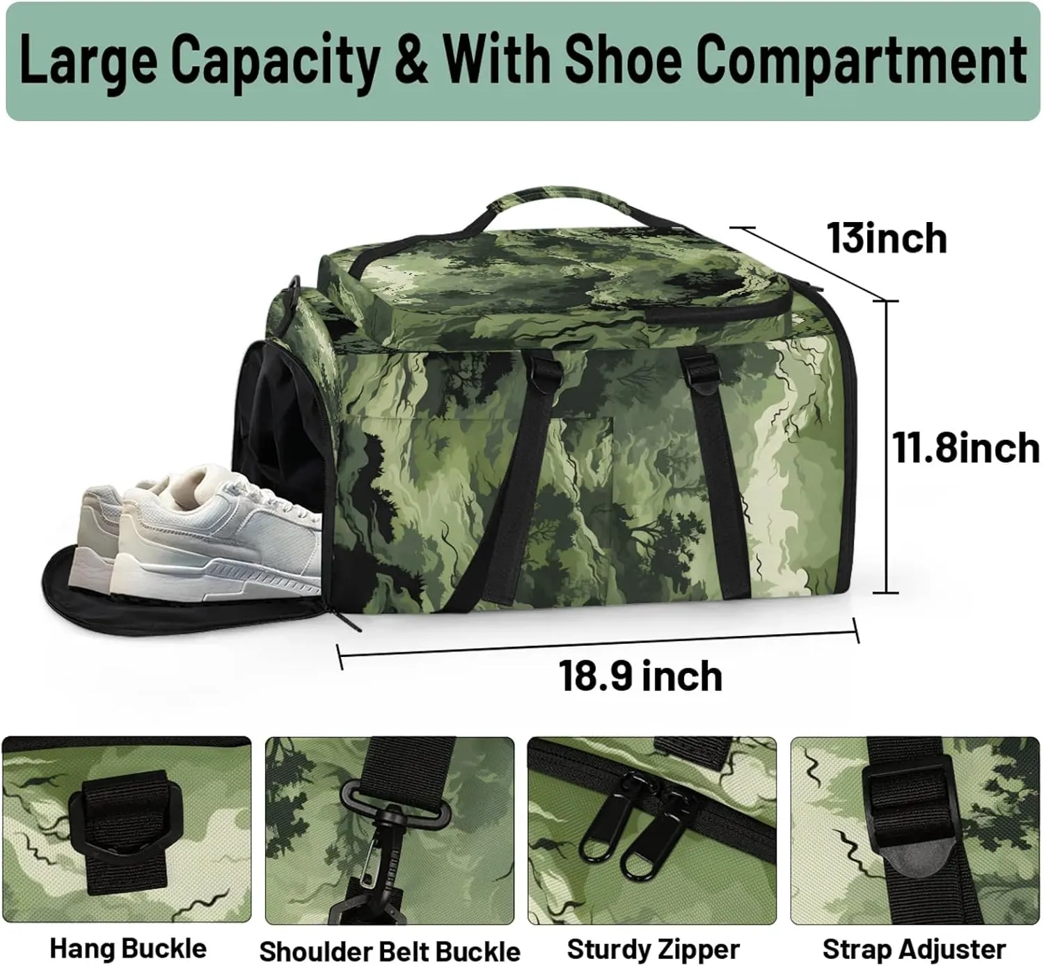 Mountain Camo Gym Bags for Men Women Sports Backpack with Shoe Compartment 3-in-1 Tactical Duffle Bag for Overnight Weekender Travel