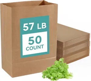 MUCHII 57 LB 50 Count Kraft Paper Bags, Large Brown Paper Grocery Bags for Storage, Shopping
