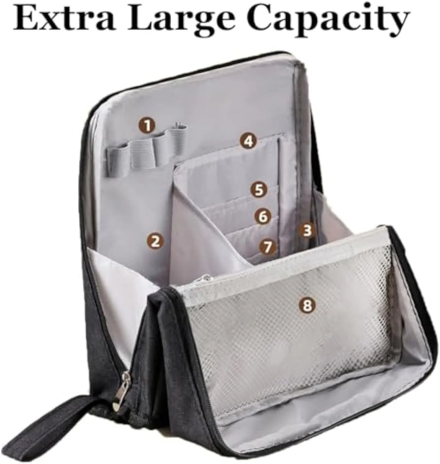Multi-Purpose Large Capacity Oxford Cloth Standing Makeup Bag - Waterproof Cosmetic Organizer with Compartments, Travel Toiletry Bag, Black Standing Makeup Pouch for Storage (Black)