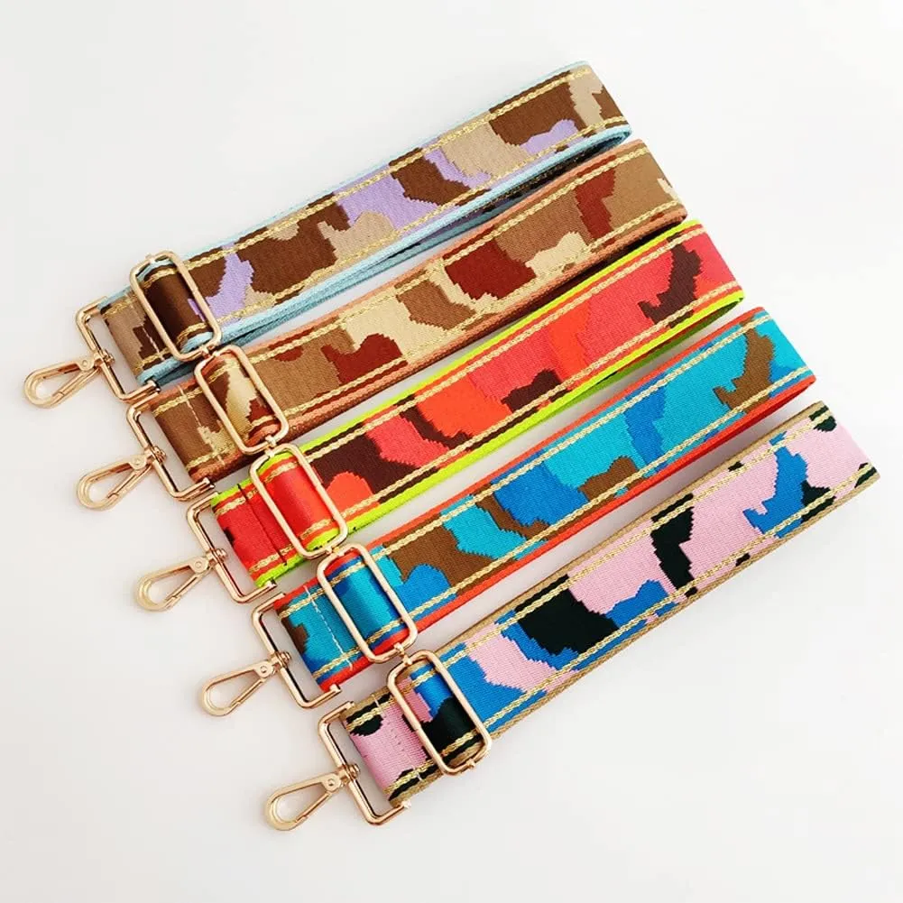 Multicolor Camouflage Wide Purse Strap Adjustable Handbag Strap Replacement Shoulder Crossbody Strap 75-130cm