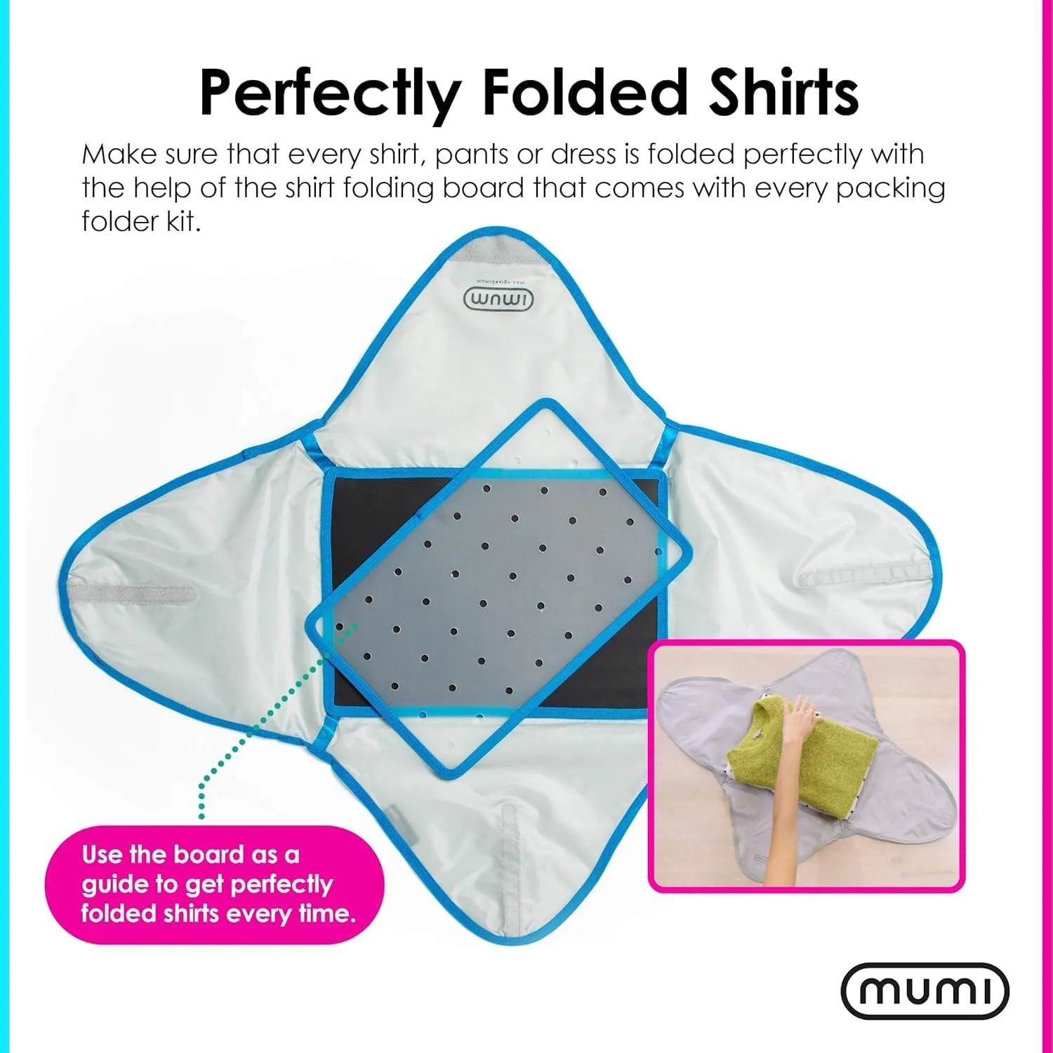 MUMI Design Travel Garment Bag Clothes Folder – 14.5” x 10.5” Packing Bag & Organizer for Luggage | Large-Capacity, Anti-Wrinkle Garment Bags for Travel, Carry-On Suitcases & Clothing Storage (Aqua)