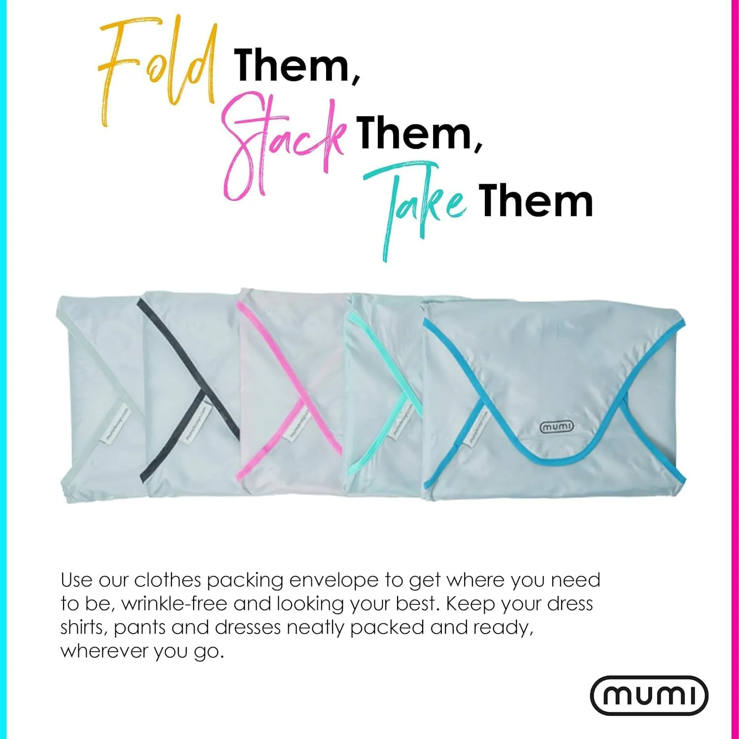 MUMI Design Travel Garment Bag Clothes Folder – 14.5” x 10.5” Packing Bag & Organizer for Luggage | Large-Capacity, Anti-Wrinkle Garment Bags for Travel, Carry-On Suitcases & Clothing Storage (Aqua)