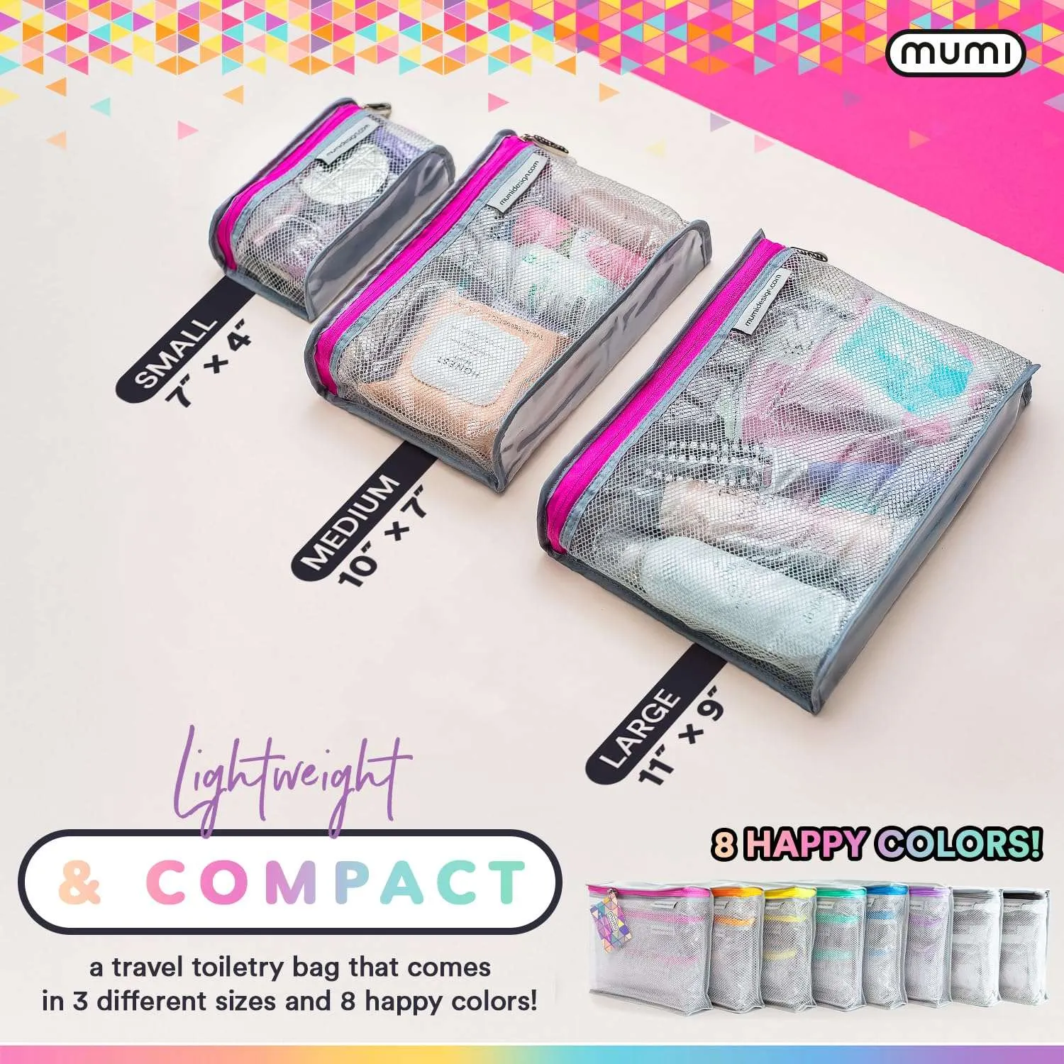 MUMI Travel Toiletry Bag Set of 3 – Water-Resistant Toiletry Bags for Women & Men – Clear Bags for Toiletries, Skincare, Makeup & Travel Essentials – Lightweight, Durable & Portable Organizer - Blue
