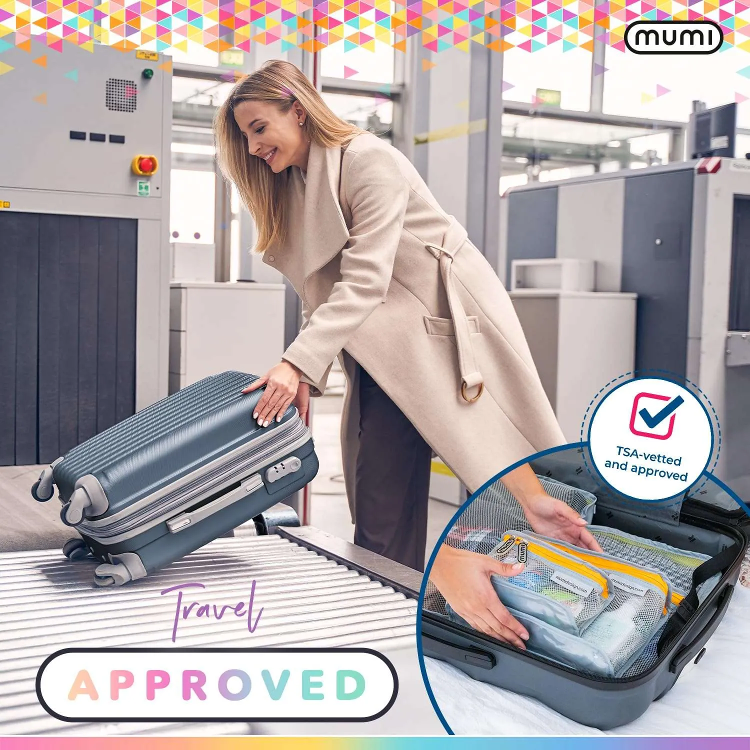 MUMI Travel Toiletry Bag Set of 3 – Water-Resistant Toiletry Bags for Women & Men – Clear Bags for Toiletries, Skincare, Makeup & Travel Essentials – Lightweight, Durable & Portable Organizer - Blue