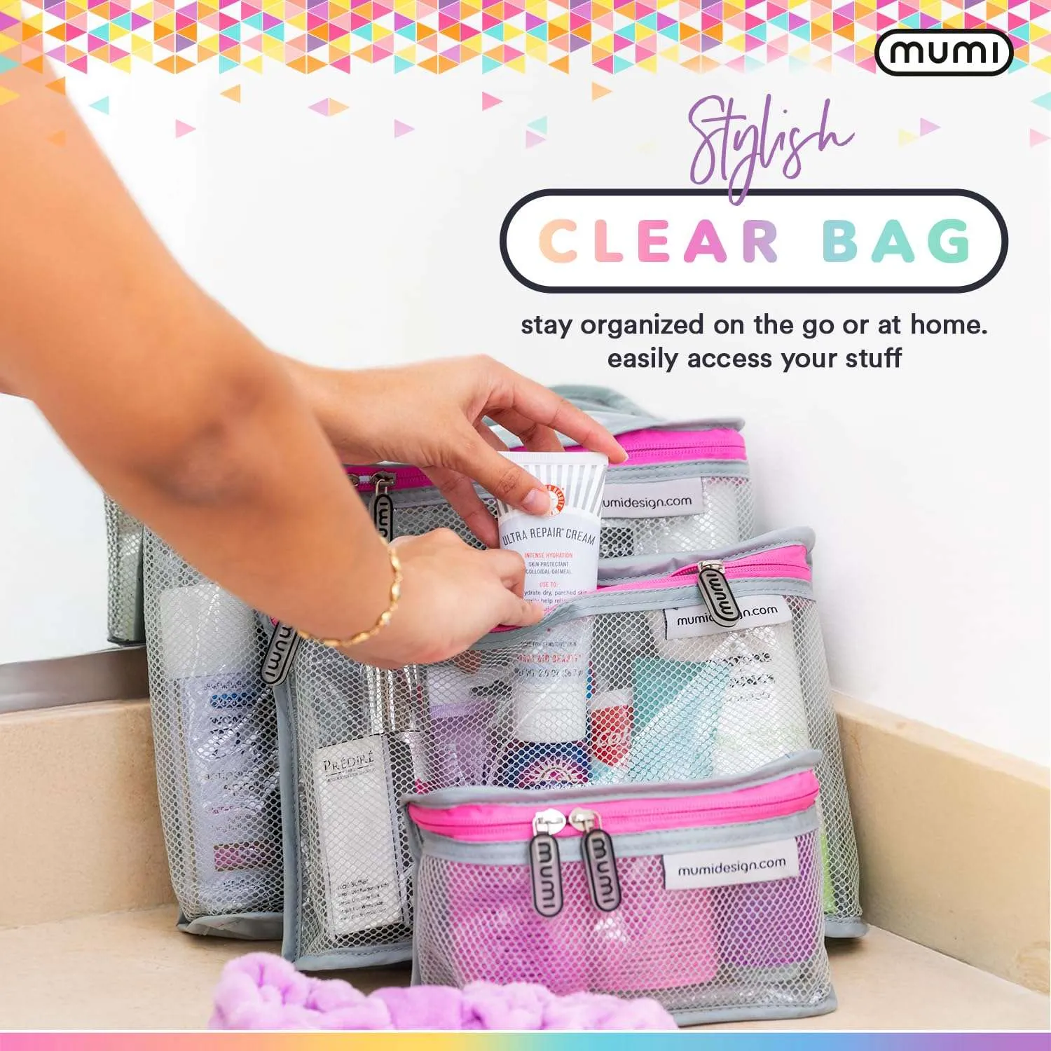MUMI Travel Toiletry Bag Set of 3 – Water-Resistant Toiletry Bags for Women & Men – Clear Bags for Toiletries, Skincare, Makeup & Travel Essentials – Lightweight, Durable & Portable Organizer - Blue