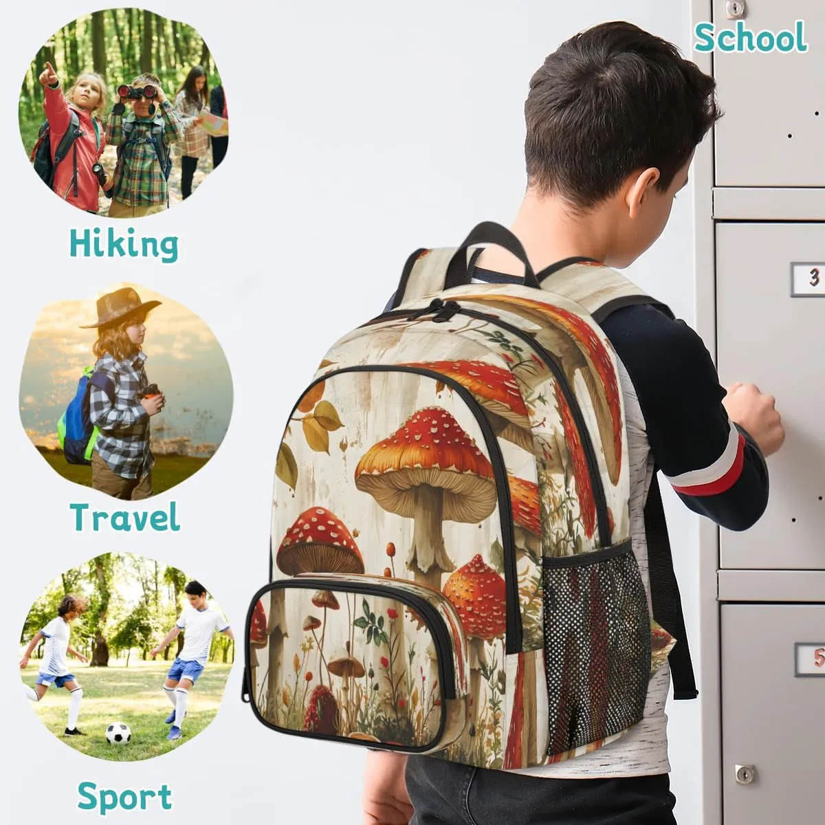Mushroom Laptop Backpack for Women Men, 18.3 Inch Travel Work Backpacks, Seasonal Vintage Waterproof Computer Casual Daypack Nurse Teacher Bags