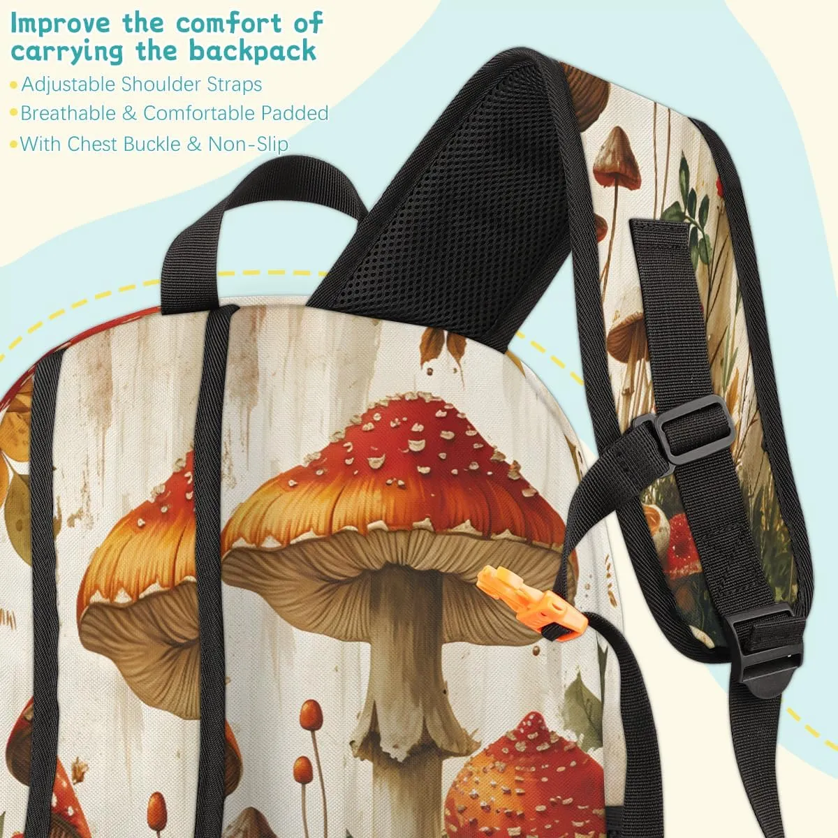 Mushroom Laptop Backpack for Women Men, 18.3 Inch Travel Work Backpacks, Seasonal Vintage Waterproof Computer Casual Daypack Nurse Teacher Bags