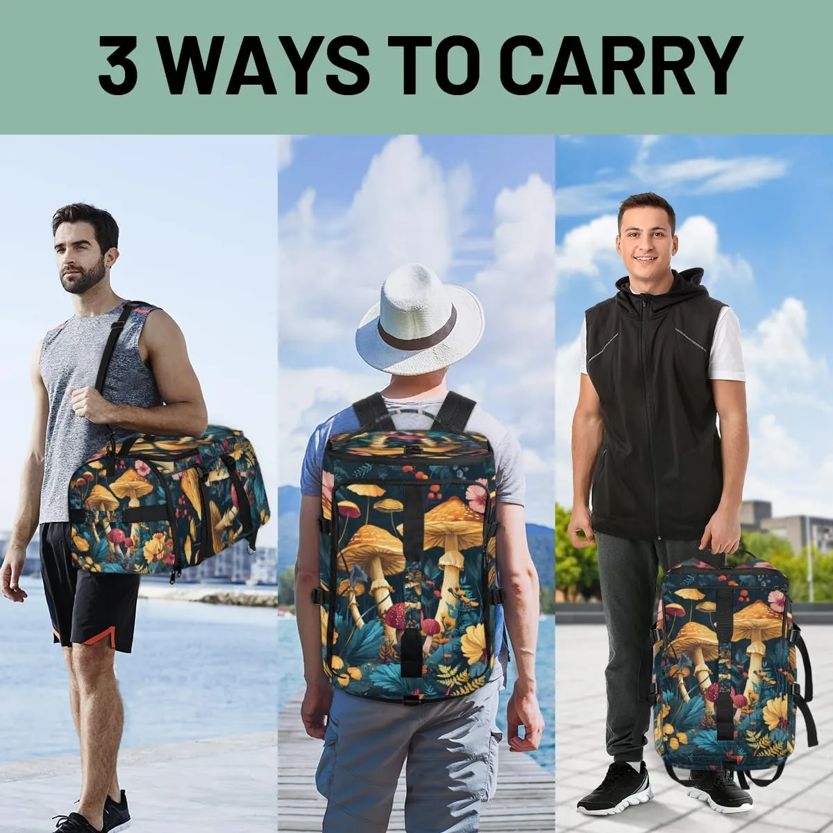 Mushroom Travel Backpack Carry On Flight Approved for Women Men, 18.9 Inch Large Forest Theme Airline Approved Luggage Weekender Backpacks