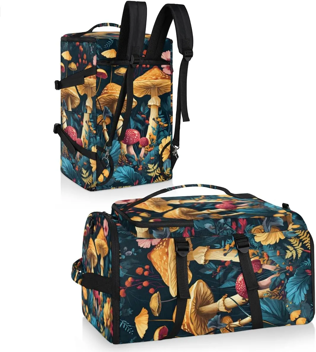 Mushroom Travel Backpack Carry On Flight Approved for Women Men, 18.9 Inch Large Forest Theme Airline Approved Luggage Weekender Backpacks