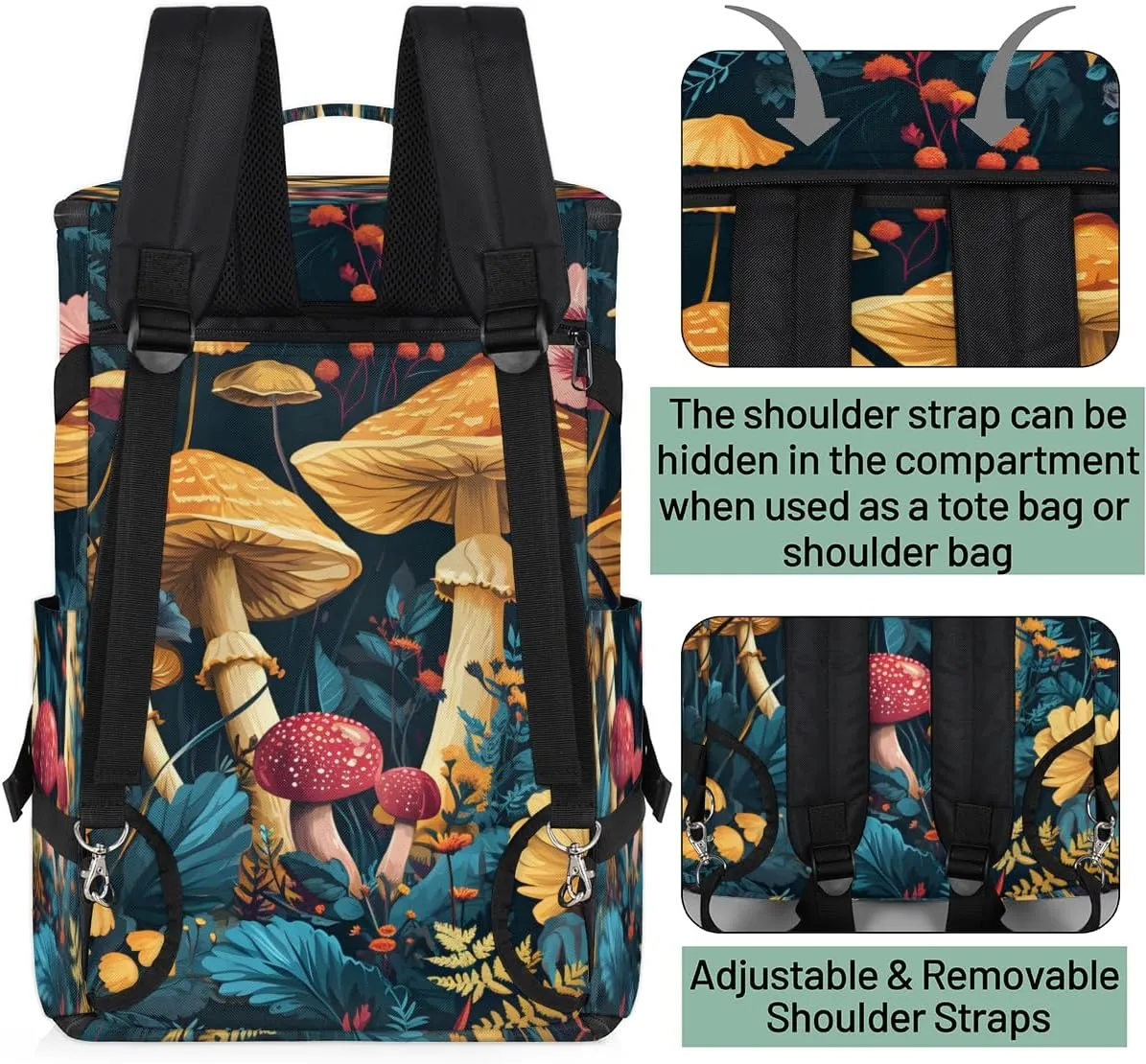 Mushroom Travel Backpack Carry On Flight Approved for Women Men, 18.9 Inch Large Forest Theme Airline Approved Luggage Weekender Backpacks