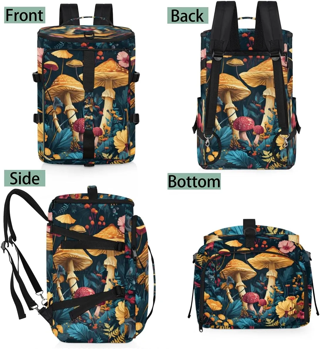 Mushroom Travel Backpack Carry On Flight Approved for Women Men, 18.9 Inch Large Forest Theme Airline Approved Luggage Weekender Backpacks