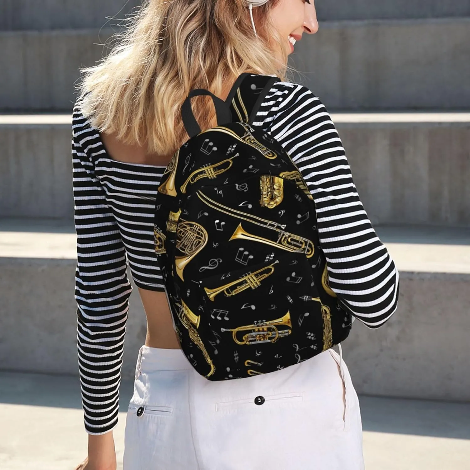 Musical Instruments Print Canvas Backpack Women,Mens Travel Casual Daypack Bookbag For Laptop Work Travel Hiking