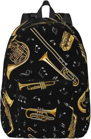 Musical Instruments Print Canvas Backpack Women,Mens Travel Casual Daypack Bookbag For Laptop Work Travel Hiking