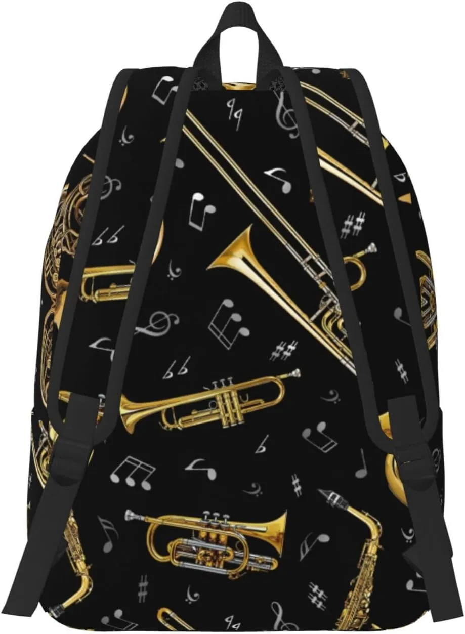 Musical Instruments Print Canvas Backpack Women,Mens Travel Casual Daypack Bookbag For Laptop Work Travel Hiking
