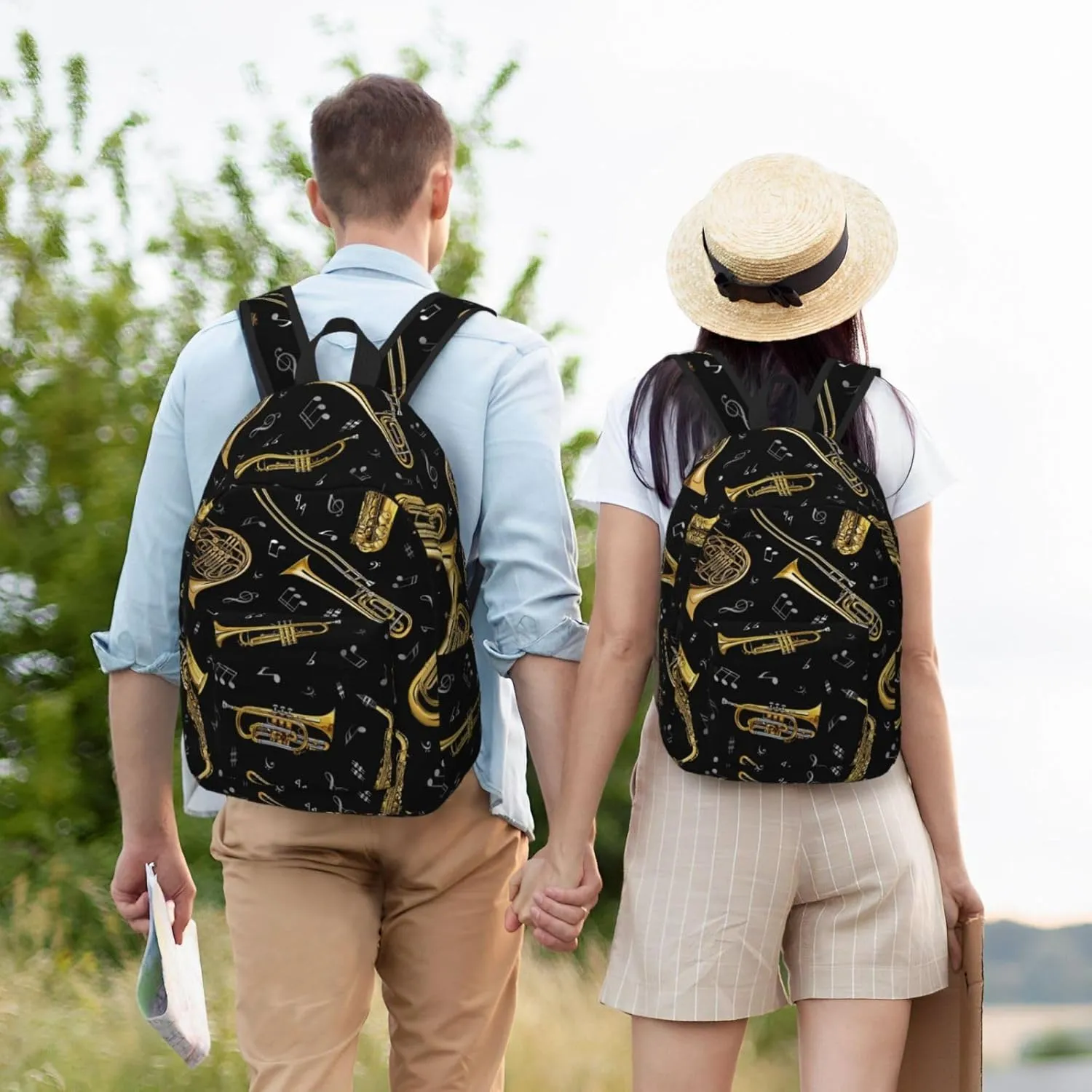 Musical Instruments Print Canvas Backpack Women,Mens Travel Casual Daypack Bookbag For Laptop Work Travel Hiking