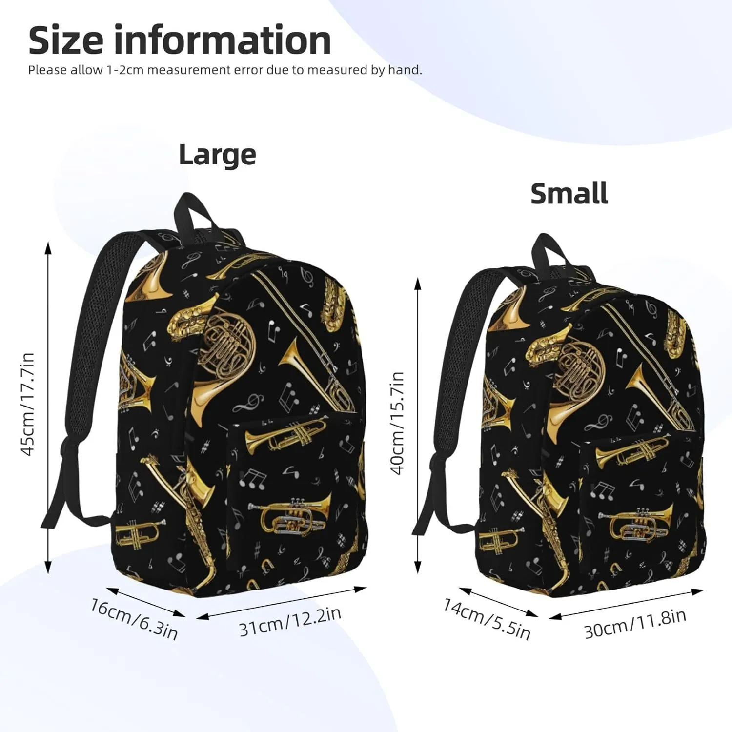 Musical Instruments Print Canvas Backpack Women,Mens Travel Casual Daypack Bookbag For Laptop Work Travel Hiking