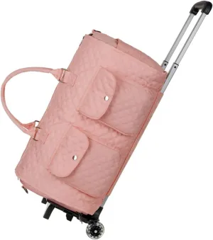 Myjennibag Pink Wheeled Travel Bag, 2 In 1 Convertible Large Pu Leather Waterproof Duffle Bag