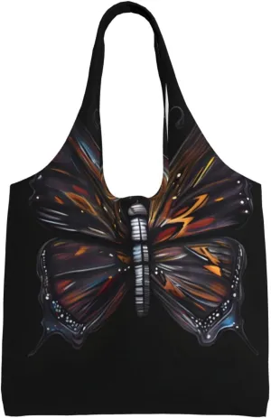 Mystery butterfly large capacity one shoulder reusable shopping cloth bag suitable for vacation, shopping, groceries, gym