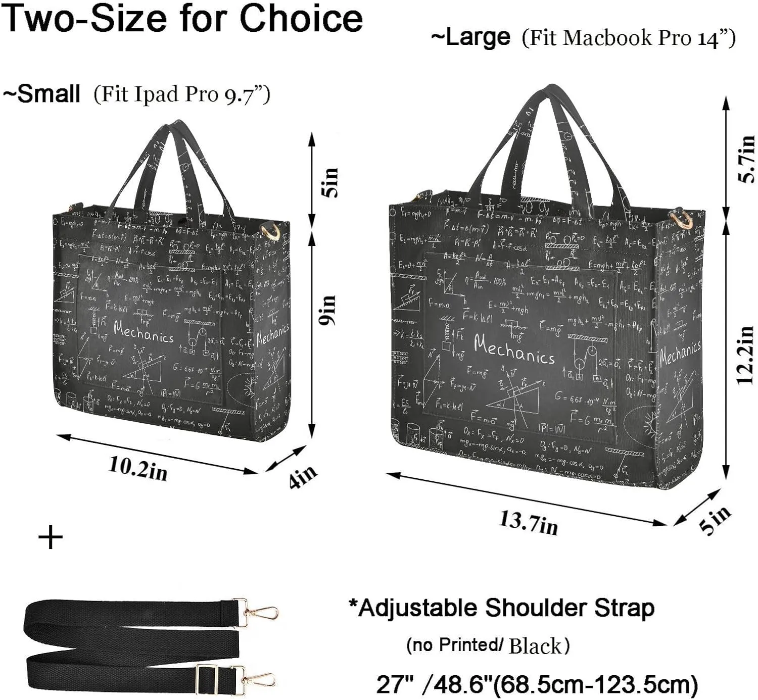 Naanle Physics Formulas Chalkboard Pattern Corduroy Lagre Crossbody Tote Bag&Handbag for Beach Gym Shopping Grocery