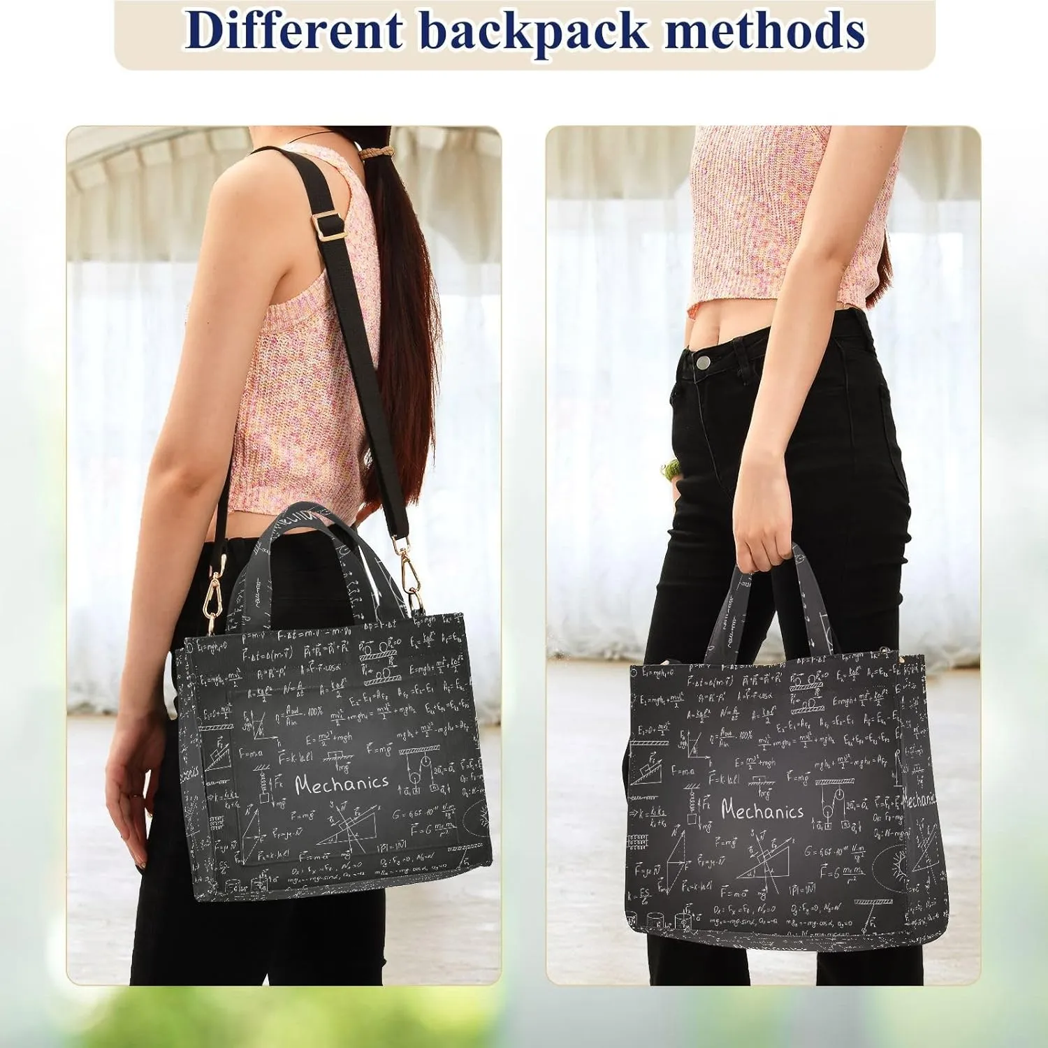 Naanle Physics Formulas Chalkboard Pattern Corduroy Lagre Crossbody Tote Bag&Handbag for Beach Gym Shopping Grocery