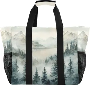 Nander Dark Green Mountain Range Reusable Grocery Bags,Large Grocery Tote Bag Water Resistant Shopping Bags Foldable Grocery Bag for Clothes,Shoes and Picnic