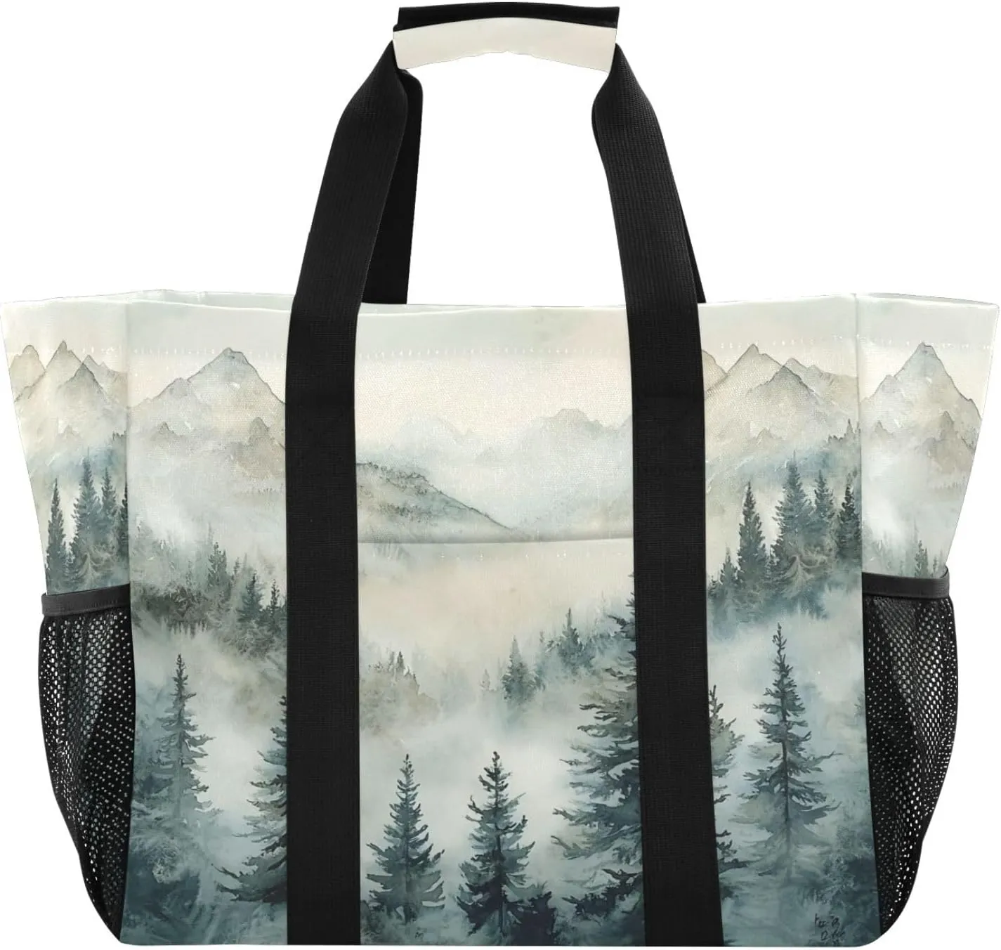 Nander Dark Green Mountain Range Reusable Grocery Bags,Large Grocery Tote Bag Water Resistant Shopping Bags Foldable Grocery Bag for Clothes,Shoes and Picnic