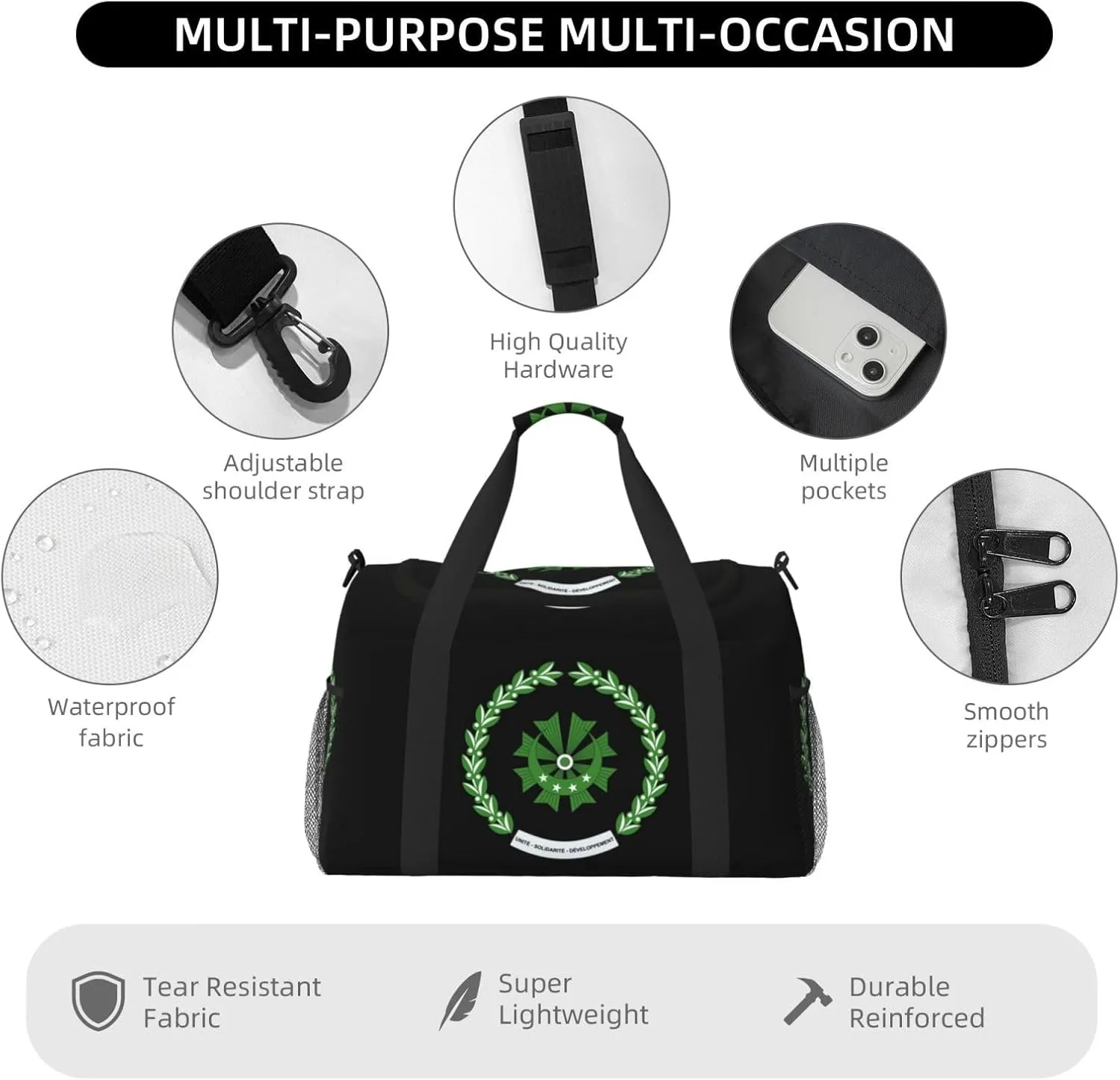 National Emblem Of Comoros Travel Duffel Bag Large Foldable Waterproof Overnight Bag For Beach Swim Bags Pool Sports Gym