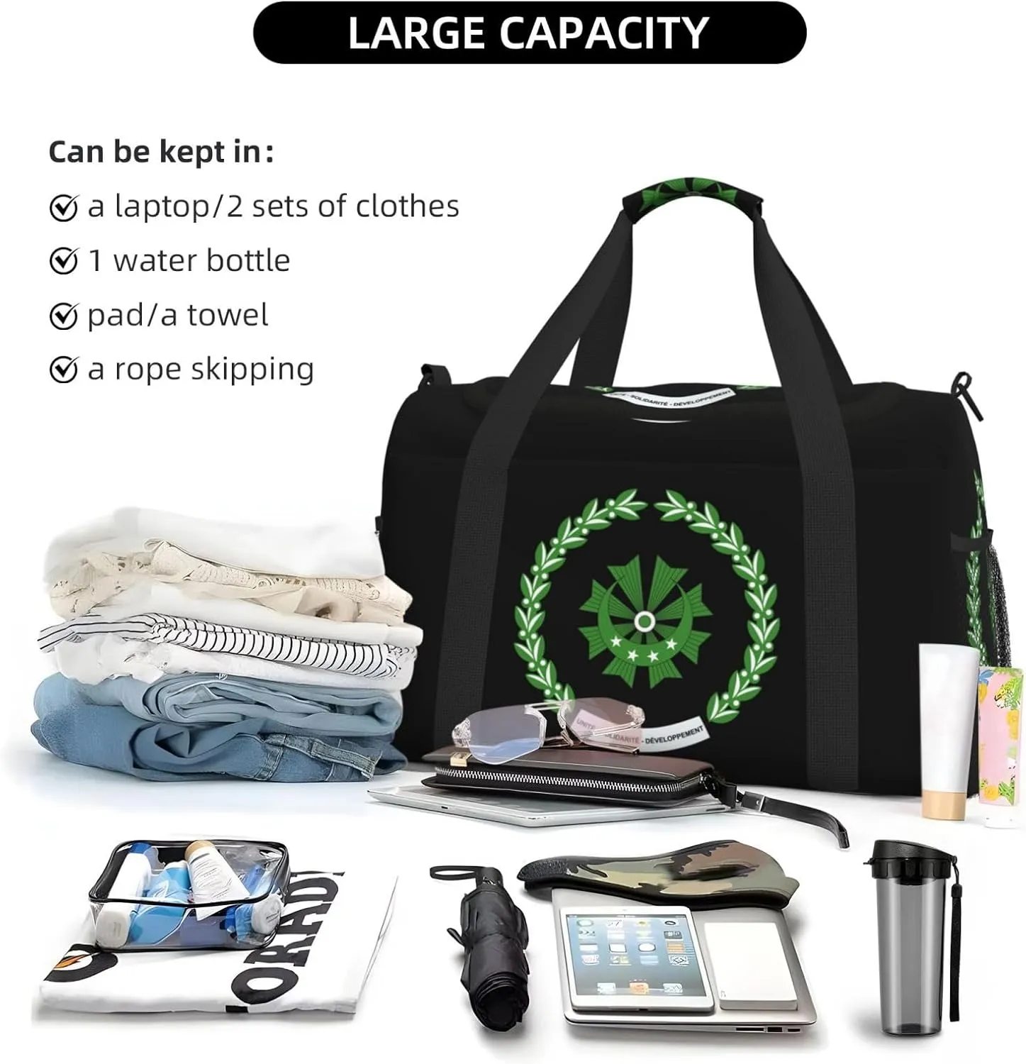 National Emblem Of Comoros Travel Duffel Bag Large Foldable Waterproof Overnight Bag For Beach Swim Bags Pool Sports Gym