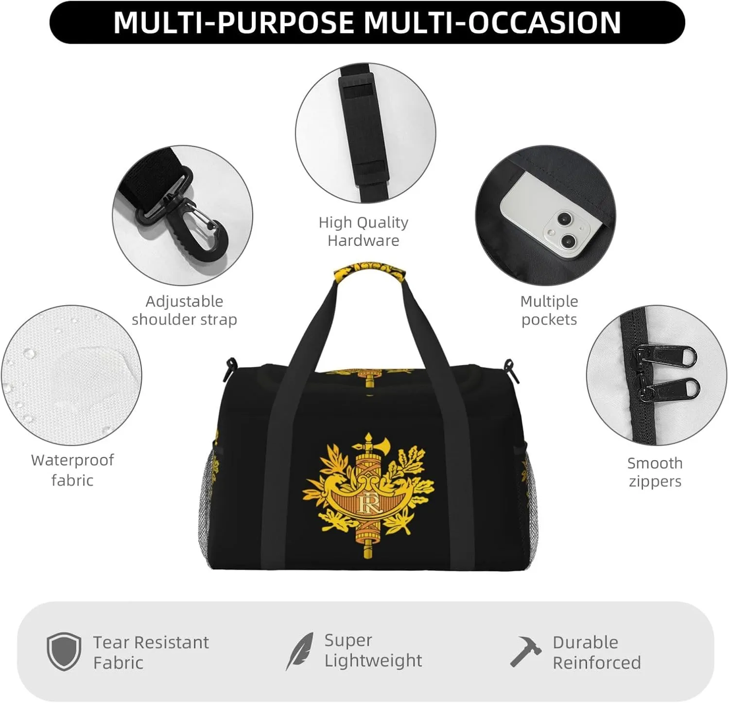 National Emblem Of French Travel Duffel Bag Large Foldable Waterproof Overnight Bag For Beach Swim Bags Pool Sports Gym