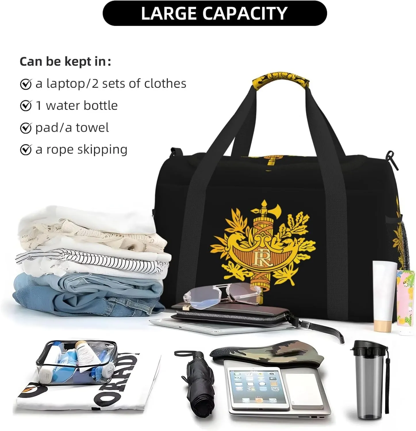 National Emblem Of French Travel Duffel Bag Large Foldable Waterproof Overnight Bag For Beach Swim Bags Pool Sports Gym