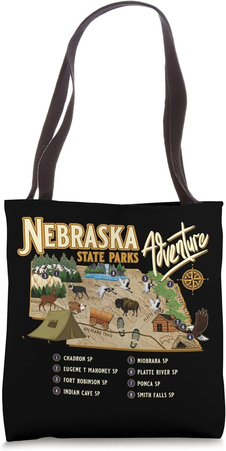 Nebraska State Parks Illustrated Pictorial Map Camping Tote Bag