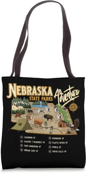 Nebraska State Parks Illustrated Pictorial Map Camping Tote Bag