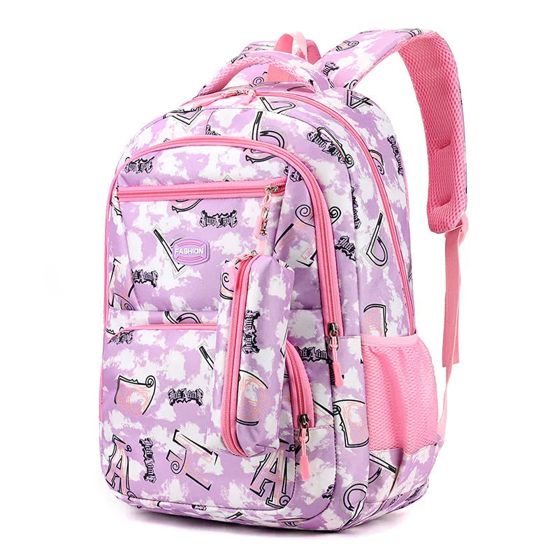 New Letter Print Backpack With Pencil Case Fashion