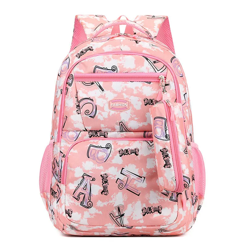 New Letter Print Backpack With Pencil Case Fashion