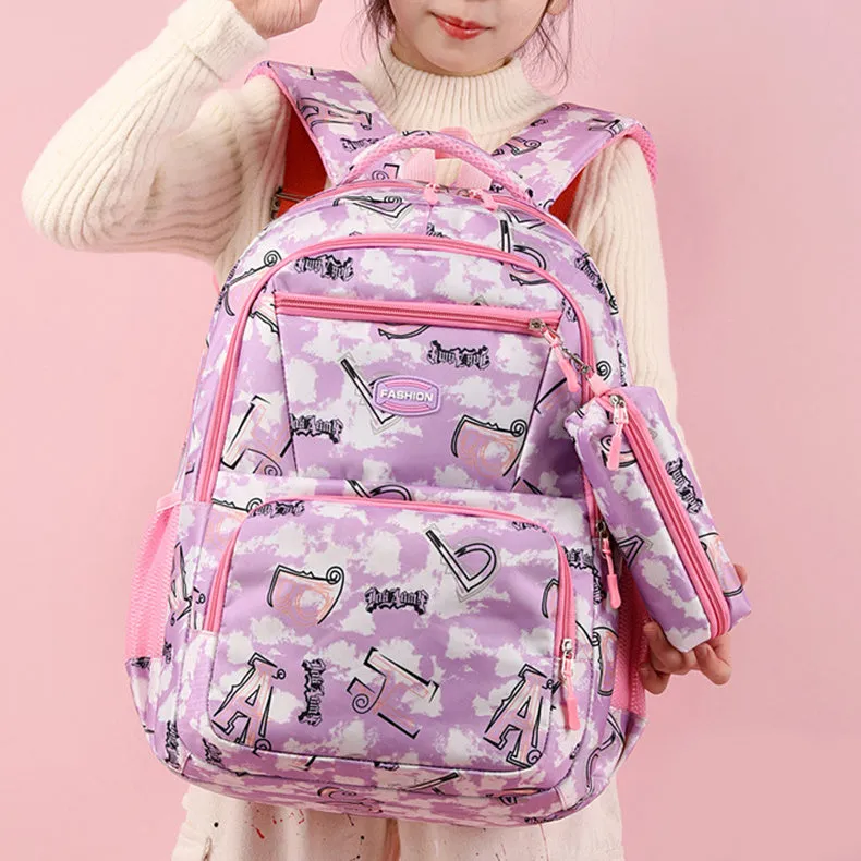 New Letter Print Backpack With Pencil Case Fashion