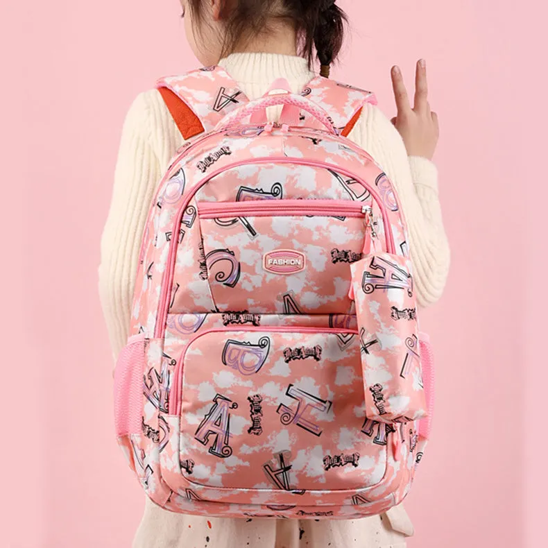 New Letter Print Backpack With Pencil Case Fashion